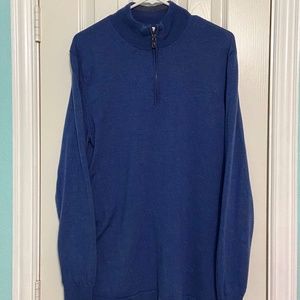 Mens Tall Blue Wool 1/4 Zip Sweater